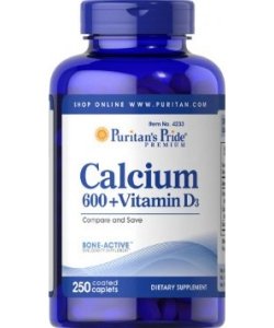 Calcium 600 + Vitamin D3, 250 pcs, Puritan's Pride. Vitamin Mineral Complex. General Health Immunity enhancement 