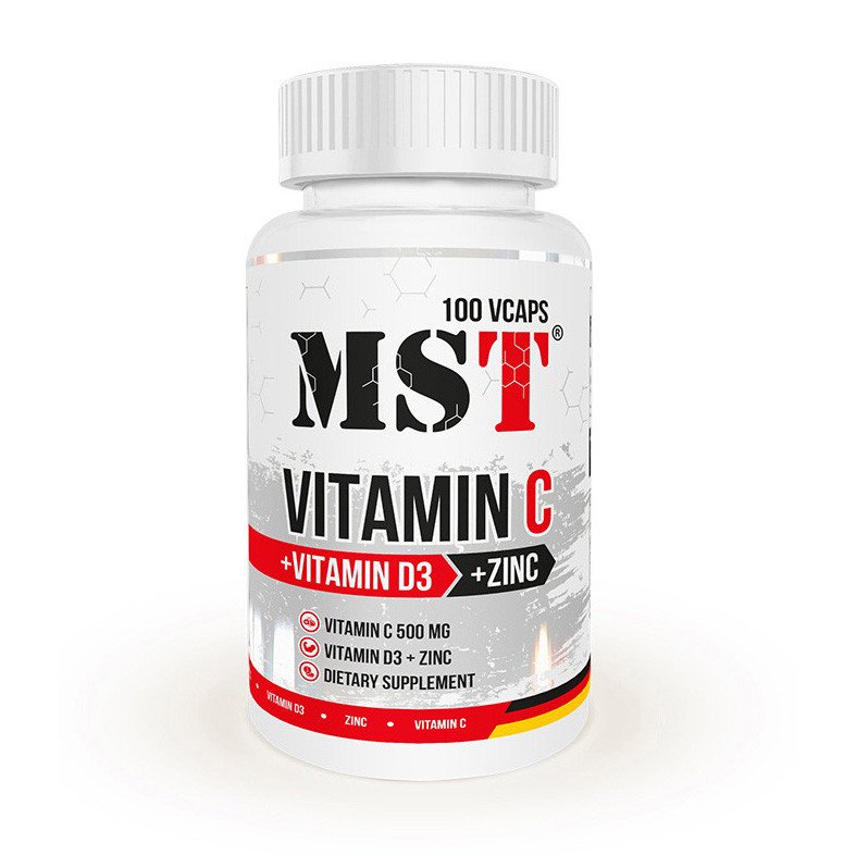 Комплекс витаминов MST Vitamin C 500 mg + Vitamin D3 + Zinc 100 капсул,  мл, MST Nutrition. Витамин C. Поддержание здоровья Укрепление иммунитета 