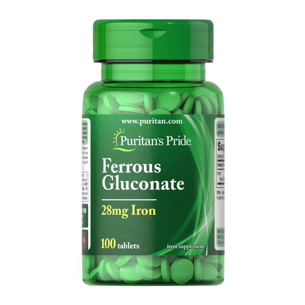 Витамины и минералы Puritan's Pride Ferrous Gluconate, 100 таблеток,  ml, Puritan's Pride. Vitamins and minerals. General Health Immunity enhancement 