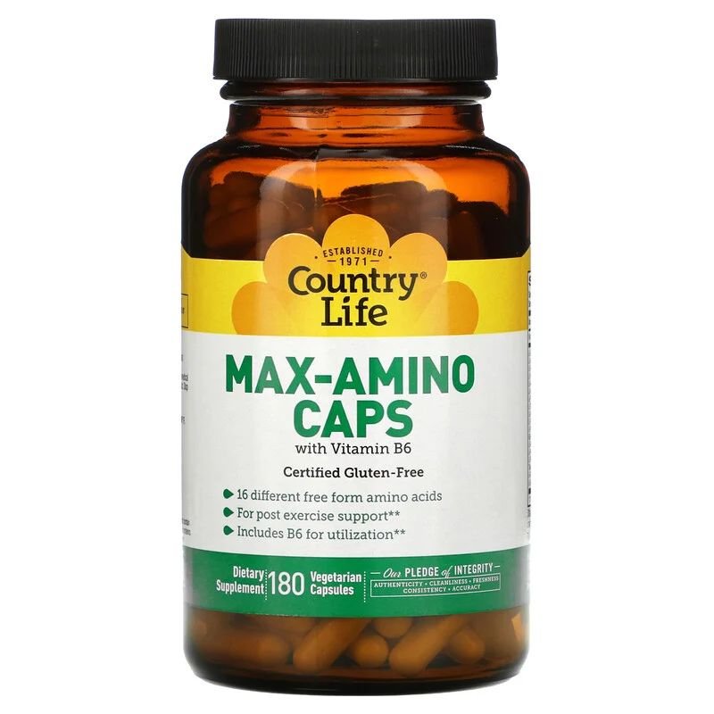 Аминокислота Country Life Max-Amino, 180 вегакапсул,  мл, Country Life. Аминокислоты. 