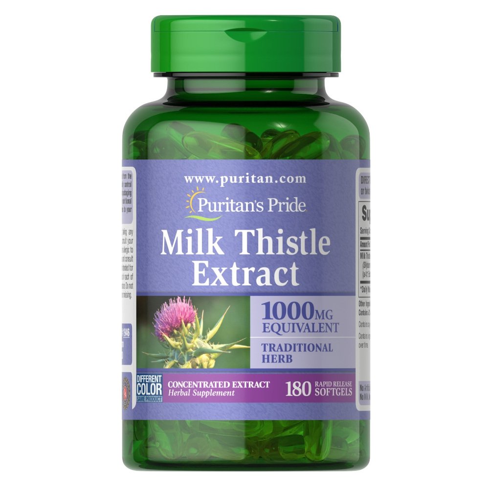 Натуральная добавка Puritan's Pride Milk Thistle 4:1 Extract 1000 mg, 180 капсул,  мл, Puritan's Pride. Hатуральные продукты. Поддержание здоровья 