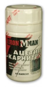 Ацетил L-карнитин, 60 piezas, Ironman. L-carnitina. Weight Loss General Health Detoxification Stress resistance Lowering cholesterol Antioxidant properties 