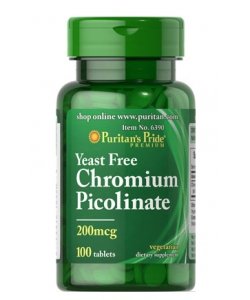 Yeast Free Chromium Picolinate 200 mcg, 100 шт, Puritan's Pride. Пиколинат хрома. Снижение веса Регуляция углеводного обмена Уменьшение аппетита 