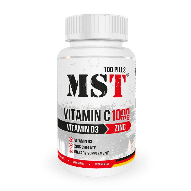 MST Nutrition Комплекс витаминов MST Vitamin C 1000 mg + Vitamin D3 + Zinc 100 таблеток, ,