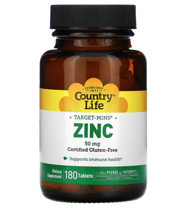Country Life Target-Mins Zinc 50 mg 180 Tabs,  мл, Country Life. Витамины и минералы. Поддержание здоровья Укрепление иммунитета 