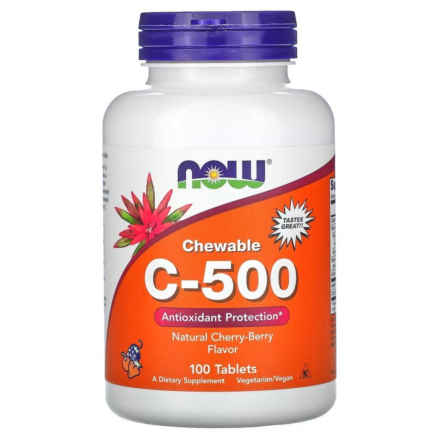 Витамины и минералы NOW Vitamin C-500, 100 жевательных таблеток, вишня,  ml, Now. Vitamins and minerals. General Health Immunity enhancement 