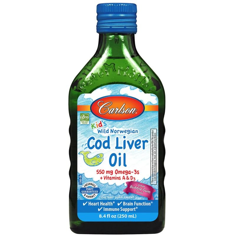 Жирные кислоты Carlson Labs Kid's Cod Liver Oil Liquid, 250 мл Жвачка,  мл, Carlson Labs. Жирные кислоты (Omega). Поддержание здоровья 