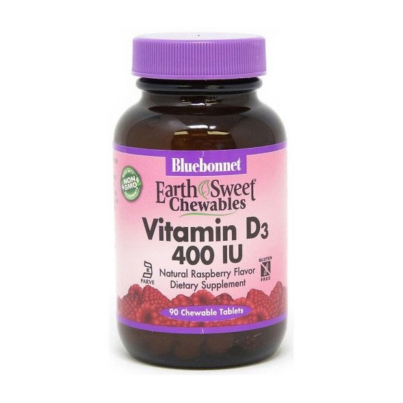 Bluebonnet Nutrition Витамин Д3 Bluebonnet Nutrition Vitamin D3 400 IU 90 жевачек Малина, , 