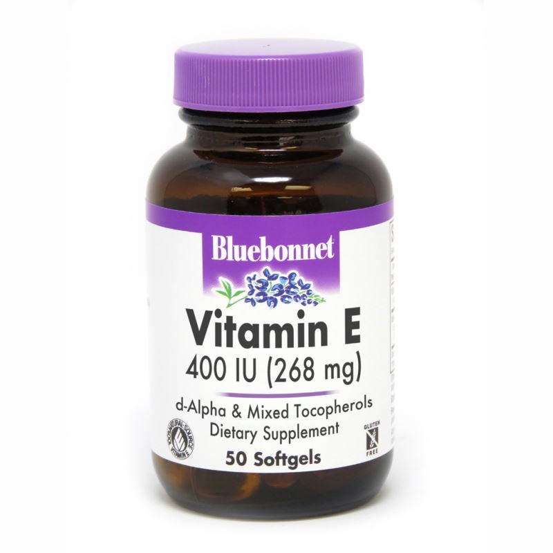 Витамины и минералы Bluebonnet Vitamin E 400IU, 50 капсул,  мл, Bluebonnet Nutrition. Витамин E. Поддержание здоровья Антиоксидантные свойства 