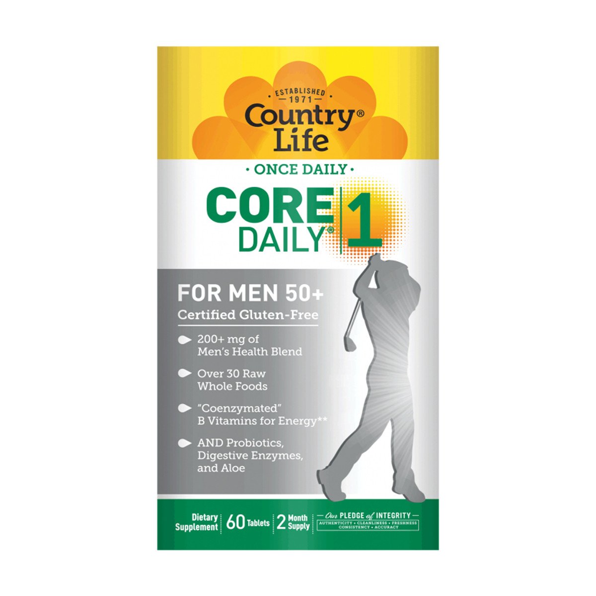 Мультивитамины для Мужчин, 50+, Core Daily-1 for Men 50+, Country Life, 60 таблеток,  мл, Country Life. Витамины и минералы. Поддержание здоровья Укрепление иммунитета 