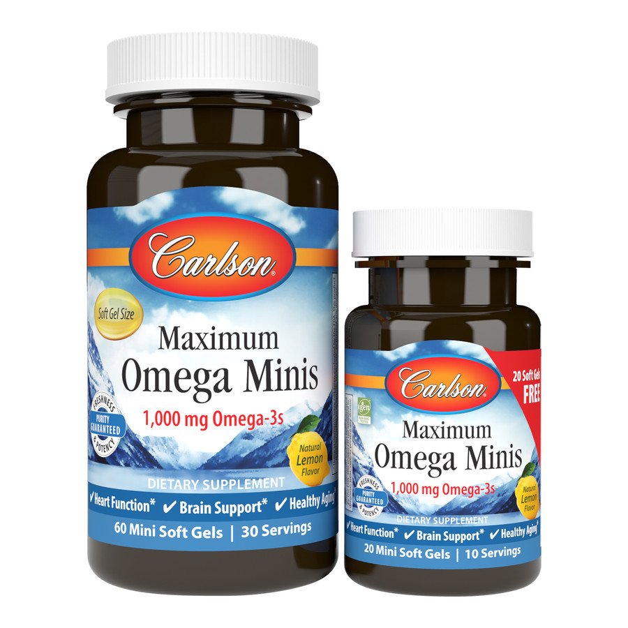 Жирные кислоты Carlson Labs Maximum Omega Minis, 60+20 капсул,  мл, Carlson Labs. Жирные кислоты (Omega). Поддержание здоровья 