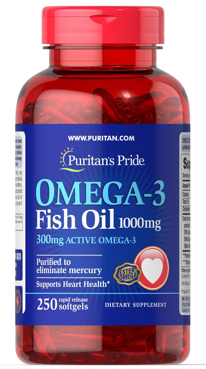 Omega-3 Fish Oil 1000 mg (300 mg Active Omega-3)250 Softgels,  мл, Puritan's Pride. Спец препараты. 