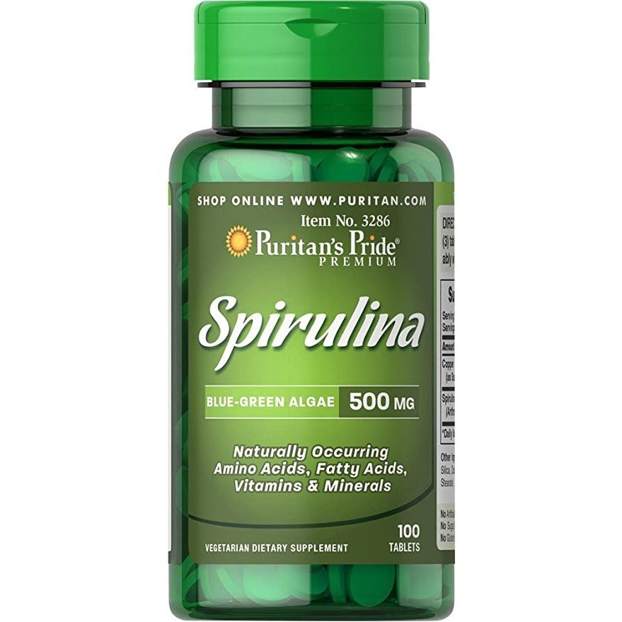 Puritan's Pride Натуральная добавка Puritan's Pride Spirulina 500 mg, 100 таблеток, , 