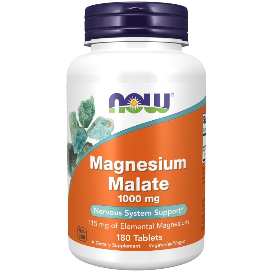 Витамины и минералы NOW Magnesium Malate 1000 mg, 180 таблеток,  ml, Now. Vitamins and minerals. General Health Immunity enhancement 