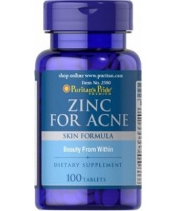 Zinc for Acne, 100 pcs, Puritan's Pride. Vitamin Mineral Complex. General Health Immunity enhancement 