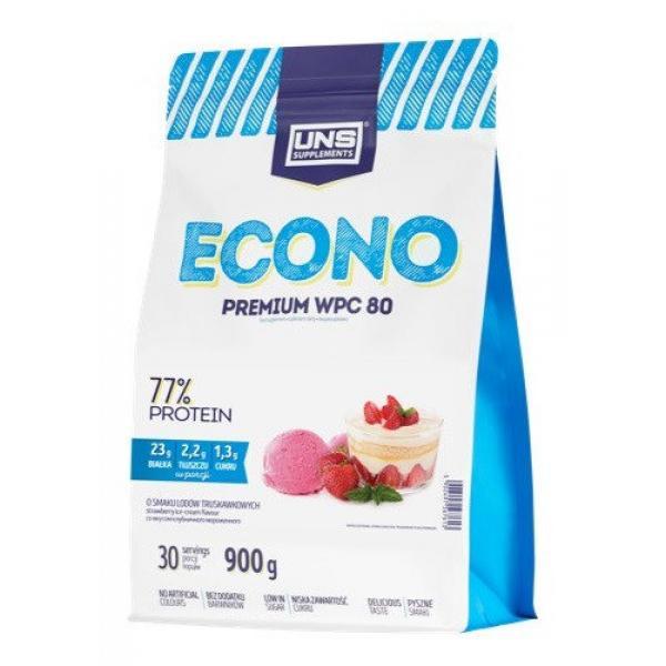 Сывороточный протеин концентрат UNS Econo Premium (900 г) юнс Raspberry ice Cream,  мл, UNS. Сывороточный концентрат. Набор массы Восстановление Антикатаболические свойства 