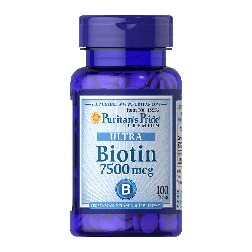 Ультра биотин Puritan's Pride Ultra Biotin 7500 mcg (100 табл) витамин б7 b7 пуританс прайд,  мл, Puritan's Pride. Витамин B. Поддержание здоровья 