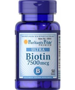 Ultra Biotin 7500, 50 шт, Puritan's Pride. Биотин. Снижение веса Поддержание здоровья Здоровье кожи Укрепление волос и ногтей Ускорение метаболизма 