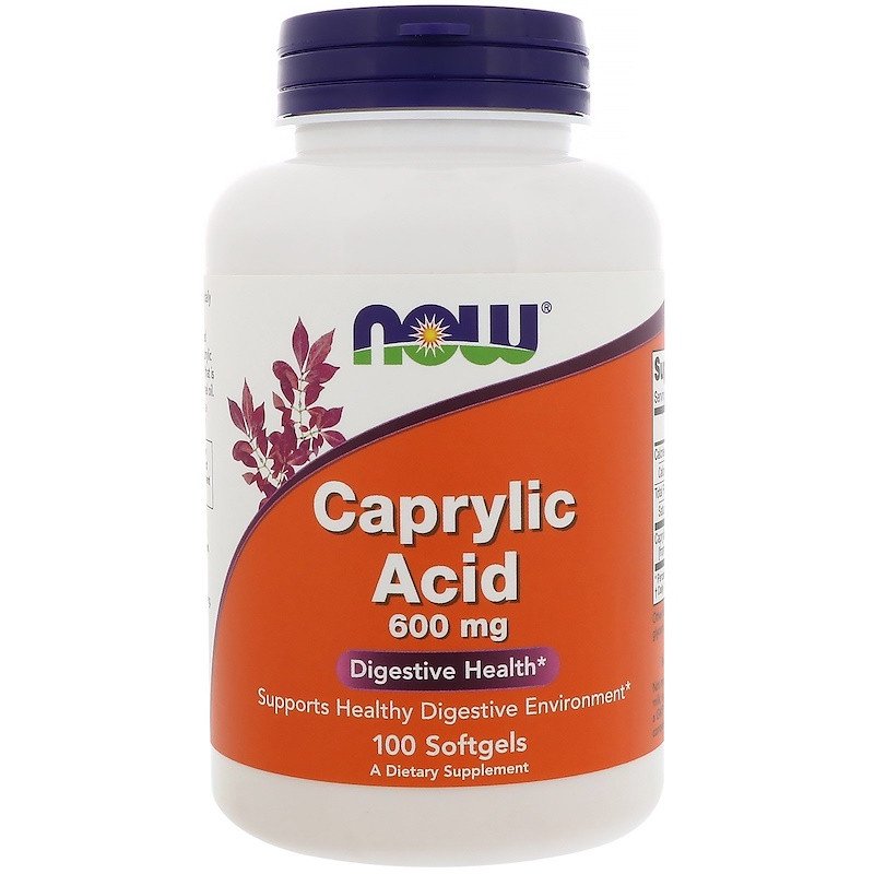 Каприлова кислота NOW Foods Caprylic Acid 600 mg 100 Softgels,  мл, Now. Спец препараты. 