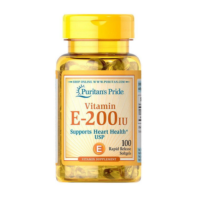 Витамин Е Puritan's Pride Vitamin E-200 IU(100 капс) пуританс прайд,  мл, Puritan's Pride. Витамин E. Поддержание здоровья Антиоксидантные свойства 
