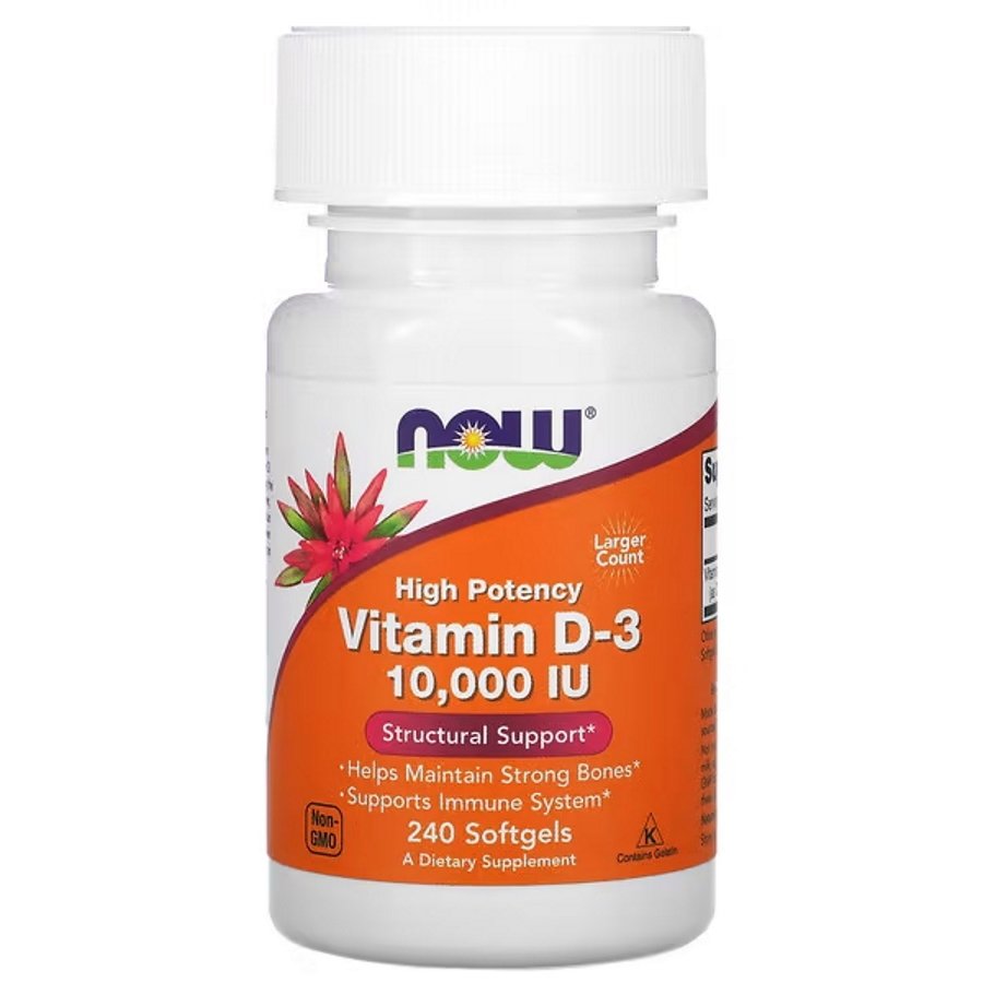 Витамины и минералы NOW Vitamin D3 10 000 IU, 240 капсул,  ml, Now. Vitaminas y minerales. General Health Immunity enhancement 