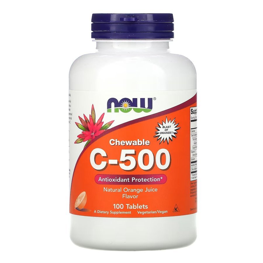 Витамины и минералы NOW Vitamin C-500, 100 жевательных таблеток, апельсин,  мл, Now. Витамины и минералы. Поддержание здоровья Укрепление иммунитета 