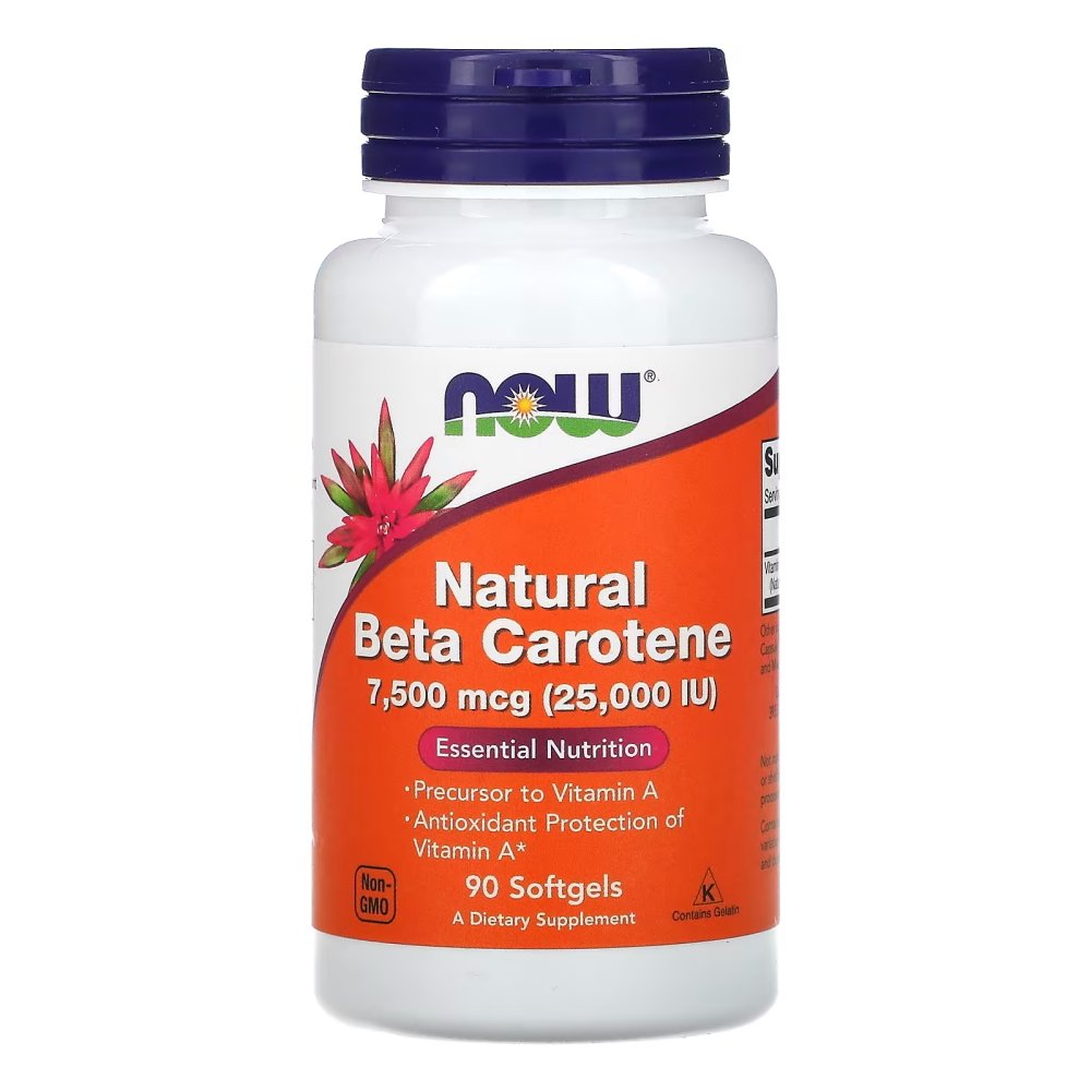 Витамины и минералы NOW Natural Beta Carotene, 90 капсул,  ml, Now. Vitaminas y minerales. General Health Immunity enhancement 