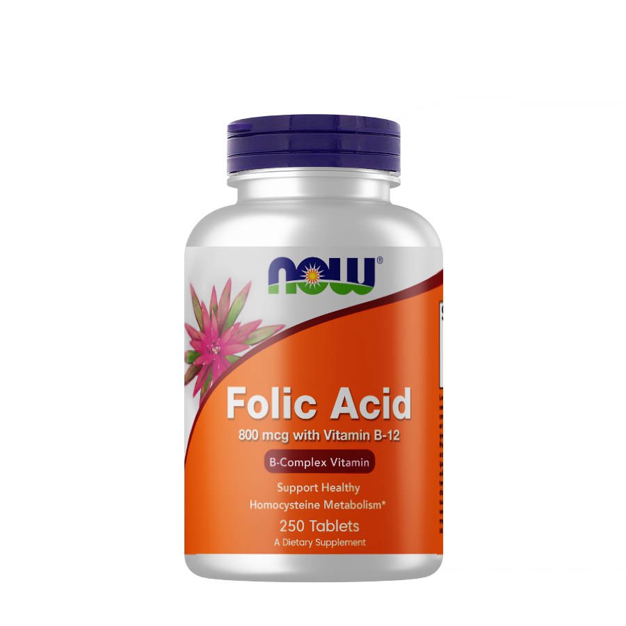 Витамины и минералы NOW Folic Acid 800 mcg with Vitamin B12, 250 таблеток,  ml, Now. Vitamins and minerals. General Health Immunity enhancement 