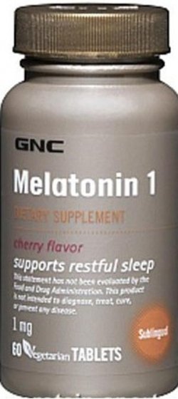 Melatonin 1, 60 pcs, GNC. Melatoninum. Improving sleep recovery Immunity enhancement General Health 