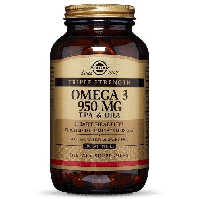 Жирные кислоты Solgar Omega 3 950 mg Triple Strength, 100 капсул,  ml, Solaray. Omega 3 (Fish Oil). General Health Ligament and Joint strengthening Skin health CVD Prevention Anti-inflammatory properties 