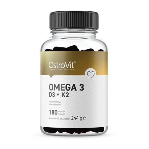 Омега 3 OstroVit Omega 3 D3 + K2 180 капсул,  мл, OstroVit. Омега 3 (Рыбий жир). Поддержание здоровья Укрепление суставов и связок Здоровье кожи Профилактика ССЗ Противовоспалительные свойства 
