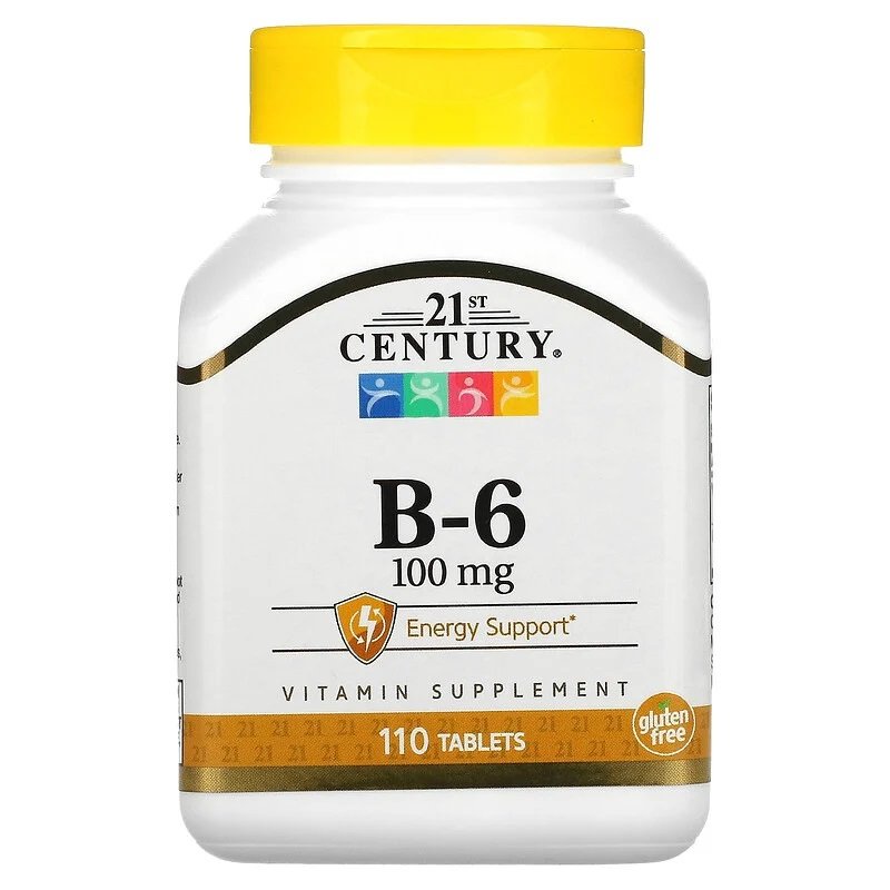 Витамины и минералы 21st Century Vitamin B6 100 mg, 110 таблеток,  ml, 21st Century. Vitamins and minerals. General Health Immunity enhancement 
