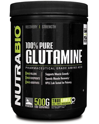 Glutamine, 500 г, NutraBio. Глютамин. Набор массы Восстановление Антикатаболические свойства 