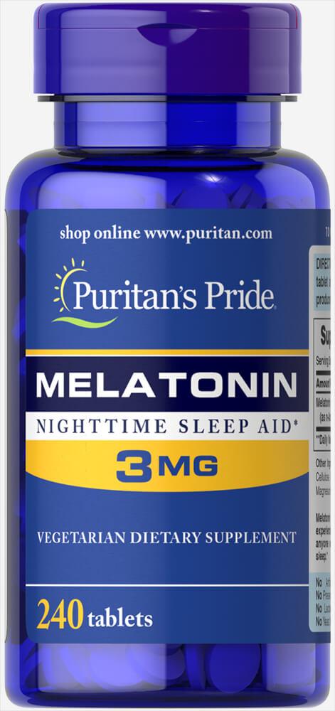 Мелатонін Puritan's Pride Melatonin 3 mg 240 Tabs,  ml, Puritan's Pride. Melatoninum. Improving sleep recovery Immunity enhancement General Health 