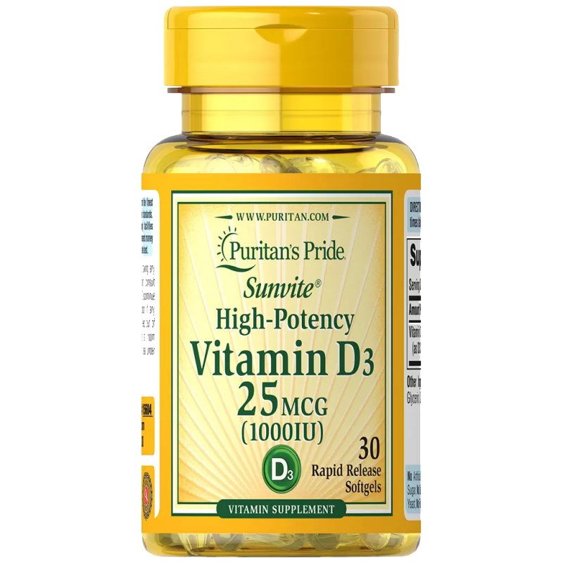 Витамины и минералы Puritan's Pride Vitamin D3 1000 IU, 30 капсул,  мл, Puritan's Pride. Витамины и минералы. Поддержание здоровья Укрепление иммунитета 