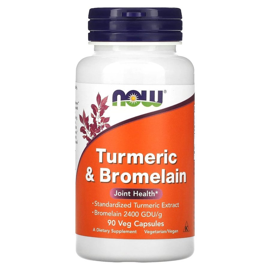 Натуральная добавка NOW Turmeric &amp; Bromelain, 90 вегакапсул,  мл, Now. Hатуральные продукты. Поддержание здоровья 