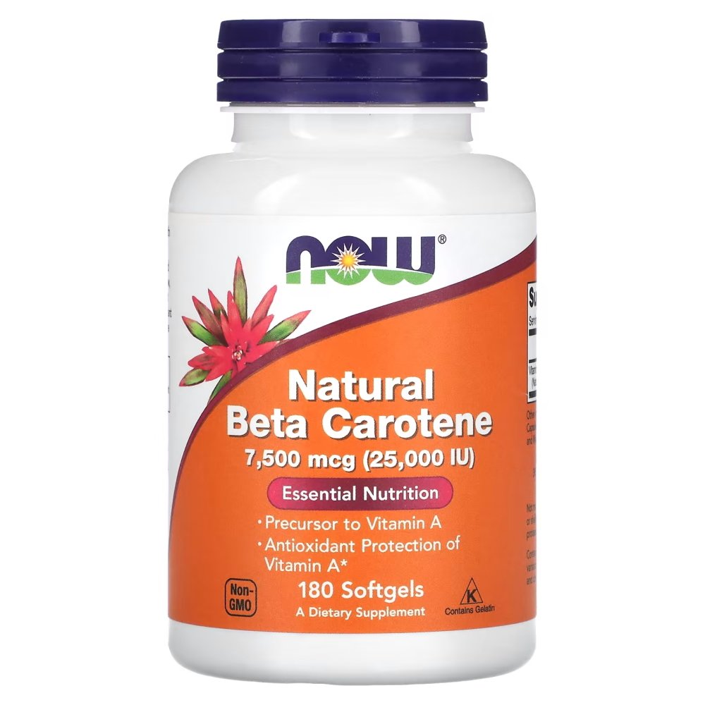 Витамины и минералы NOW Natural Beta Carotene, 180 капсул,  мл, Now. Витамины и минералы. Поддержание здоровья Укрепление иммунитета 