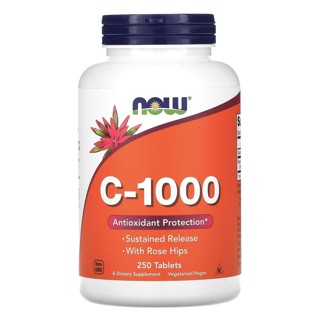 Вітамін С для зміцнення імунітету NOW Foods C-1000 250 tabs,  мл, Now. Витамины и минералы. Поддержание здоровья Укрепление иммунитета 