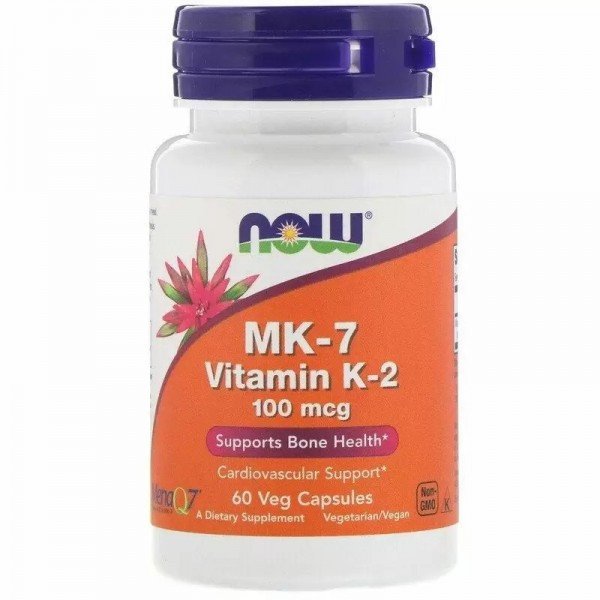 NOW Foods MK-7 Vitamin K-2 100 mcg 60 VCaps,  мл, Now. Витамины и минералы. Поддержание здоровья Укрепление иммунитета 