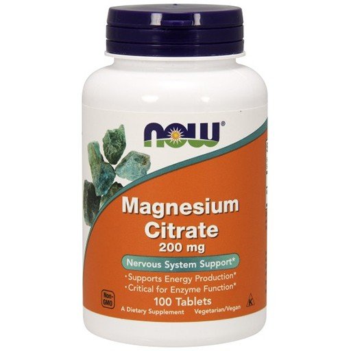 Magnesium Citrate 200 mg, 100 piezas, Now. Magnesio Mg. General Health Lowering cholesterol Preventing fatigue 