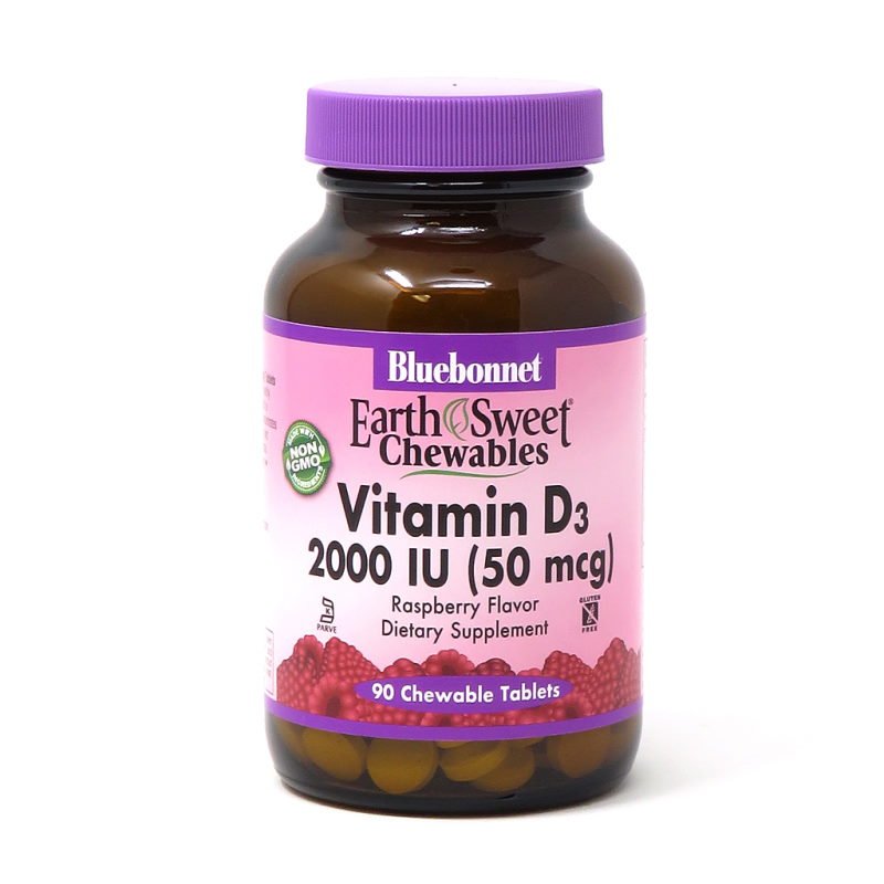 Витамины и минералы Bluebonnet Earth Sweet Chewables Vitamin D3 2000 IU, 90 жевательных таблеток,  ml, Bluebonnet Nutrition. Vitamin D. 