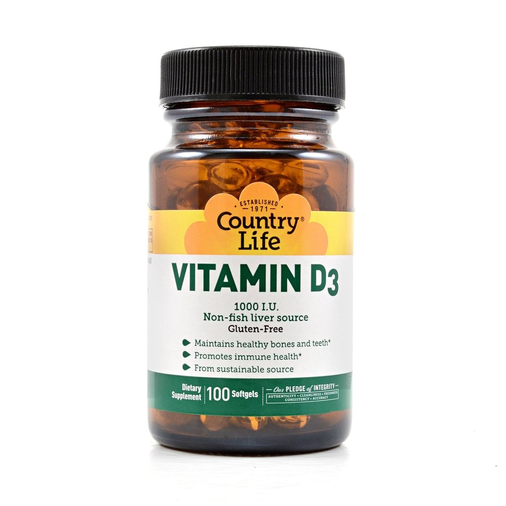 Витамины и минералы Country Life Vitamin D3 1000 IU, 100 капсул,  мл, Country Life. Витамины и минералы. Поддержание здоровья Укрепление иммунитета 