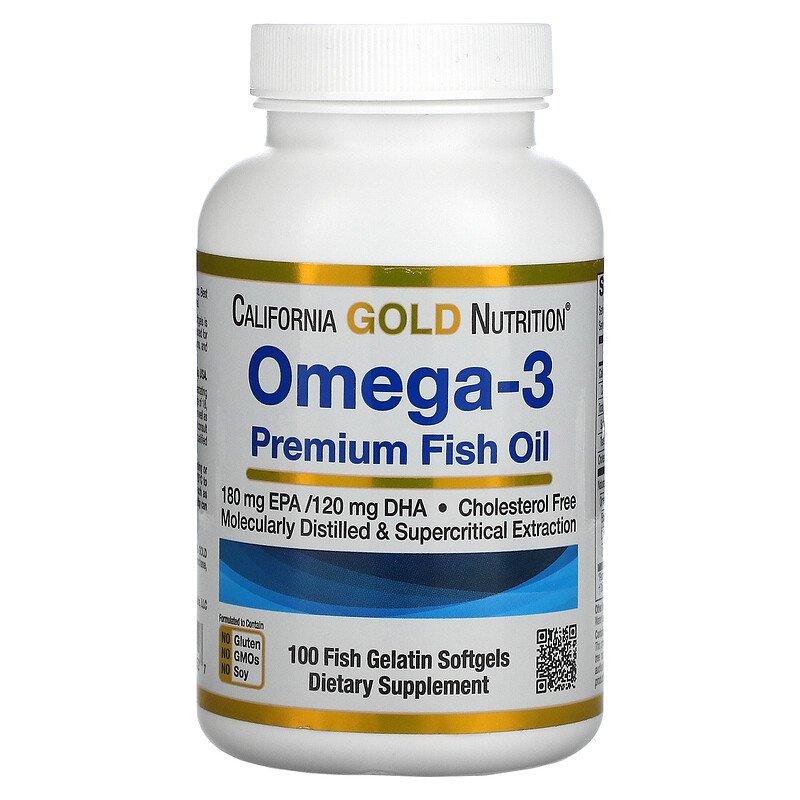 Омега 3 California Gold Nutrition Omega-3 Premium Fish Oil 100 капсул,  мл, California Gold Nutrition. Омега 3 (Рыбий жир). Поддержание здоровья Укрепление суставов и связок Здоровье кожи Профилактика ССЗ Противовоспалительные свойства 