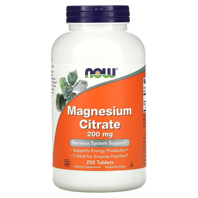 Витамины и минералы NOW Magnesium Citrate 200 mg, 250 таблеток,  мл, Now. Витамины и минералы. Поддержание здоровья Укрепление иммунитета 