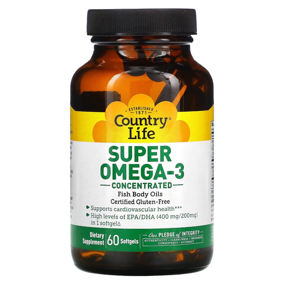 Жирные кислоты Country Life Super Omega-3, 60 капсул,  ml, Country Life. Fats. General Health 