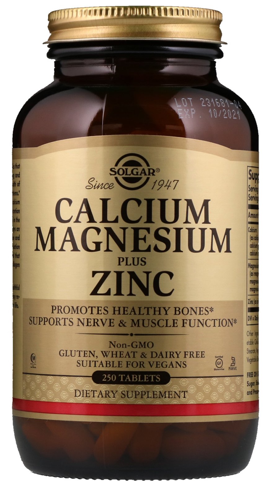 Calcium Magnesium Plus Zinc, 250 шт, Solgar. Кальций, цинк и магний. Поддержание здоровья 