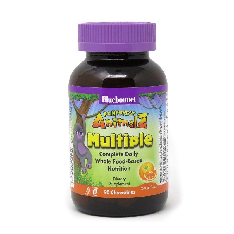 Витамины и минералы Bluebonnet Rainforest Animalz Multiple, 90 жевательных таблеток Апельсин,  мл, Bluebonnet Nutrition. Витамины и минералы. Поддержание здоровья Укрепление иммунитета 