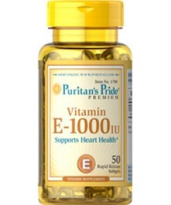 Vitamin E-1000 IU, 50 pcs, Puritan's Pride. Vitamin E. General Health Antioxidant properties 