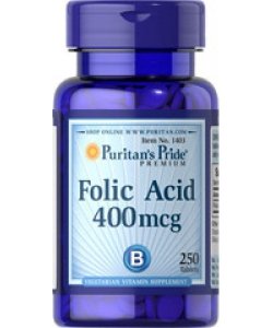 Folic Acid 400 mcg, 250 шт, Puritan's Pride. Фолиевая кислота. Поддержание здоровья 