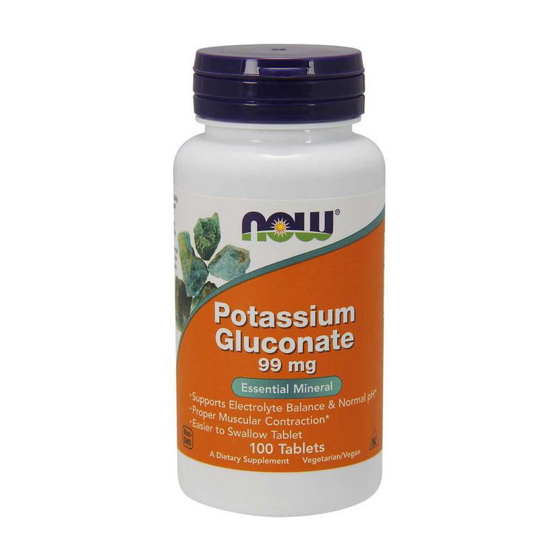 Now Витамины и минералы NOW Potassium Gluconate 99 mg, 100 таблеток, , 